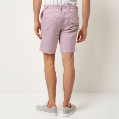 Pink slim fit chino buckle shorts